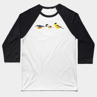 Nuthatch, Chickadee, and Goldfinch Baseball T-Shirt